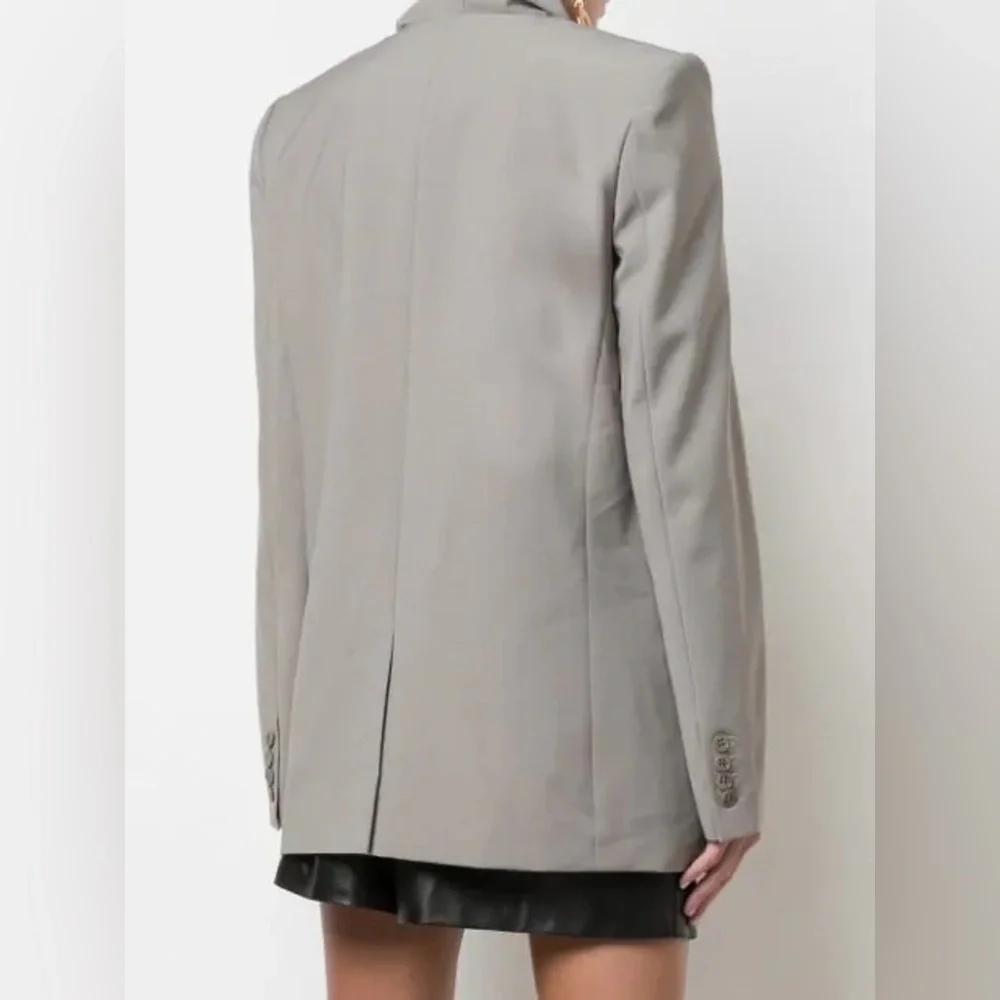 TIBI Tropical Wool Detachable Scarf Blazer Jacket in Cement Grey